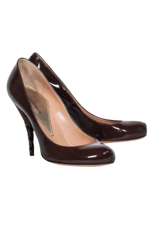 Emporio Armani - Brown Patent Leather Pumps w/ Spiral Heel Sz 9.5