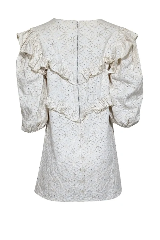En Saison - Cream Long Sleeve Eyelet Mini w/ Ruffle Details Dress Sz L
