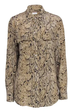 Equipment - Beige & Black Snakeskin Print Long Sleeve Button Front Sz M