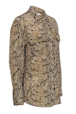 Equipment - Beige & Black Snakeskin Print Long Sleeve Button Front Sz M