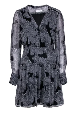 Equipment - Black & White Long Sleeve Abstract Print Dress Sz 6