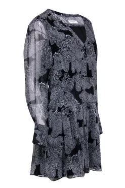 Equipment - Black & White Long Sleeve Abstract Print Dress Sz 6