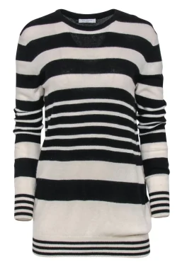 Equipment - Black & White Striped Tunic-Style Cashmere Sweater Sz S