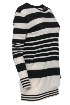 Equipment - Black & White Striped Tunic-Style Cashmere Sweater Sz S
