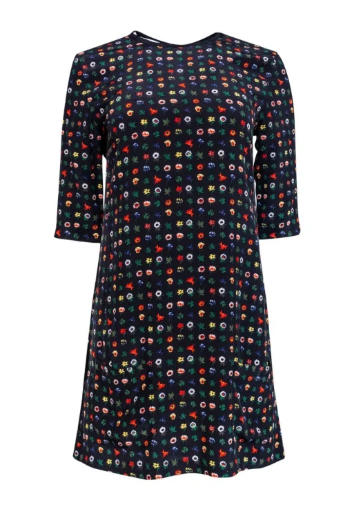 Equipment - Black Shift Dress w/ Floral Print Sz XS