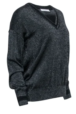 Equipment - Black Sparkle V-Neckline Swaeter Sz XS