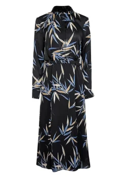 Equipment - Black w/ Blue & Tan Leaf Print Long Sleeve Dress Sz 6