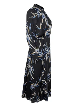 Equipment - Black w/ Blue & Tan Leaf Print Long Sleeve Dress Sz 6