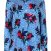 Equipment - Blue Floral Print Button-Up Silk Shirt Sz S
