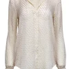 Equipment - Cream & Gold Metallic Polka Dot Long Sleeve Button-Up Sheer Blouse Sz S