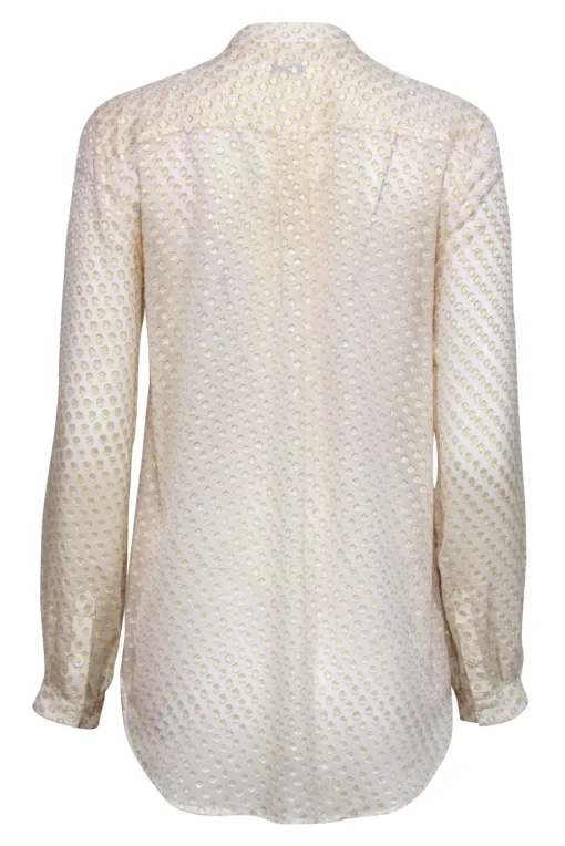Equipment - Cream & Gold Metallic Polka Dot Long Sleeve Button-Up Sheer Blouse Sz S