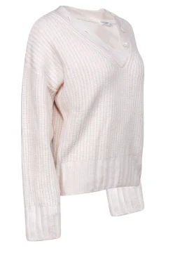 Equipment - Cream Wool & Cashmere Blend V-Neck Sweater Sz M