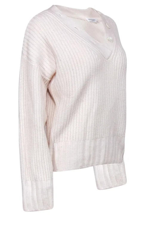 Equipment - Cream Wool & Cashmere Blend V-Neck Sweater Sz M