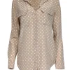 Equipment - Dark Beige & White Polka Dot Print Silk Blouse Sz S