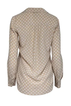 Equipment - Dark Beige & White Polka Dot Print Silk Blouse Sz S