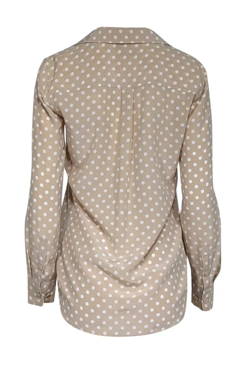 Equipment - Dark Beige & White Polka Dot Print Silk Blouse Sz S