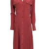 Equipment - Earthy Red Silk Cutout Long Sleeve Midi Dress Sz 4