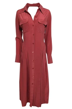 Equipment - Earthy Red Silk Cutout Long Sleeve Midi Dress Sz 4