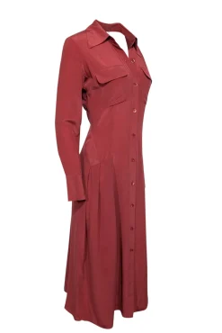 Equipment - Earthy Red Silk Cutout Long Sleeve Midi Dress Sz 4