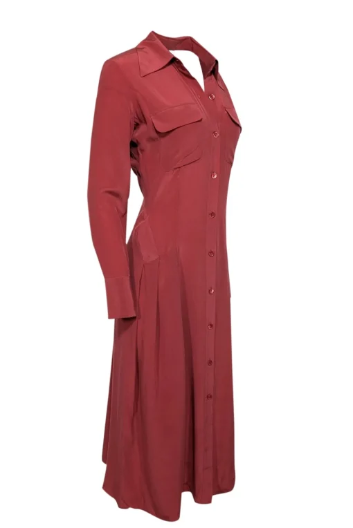 Equipment - Earthy Red Silk Cutout Long Sleeve Midi Dress Sz 4