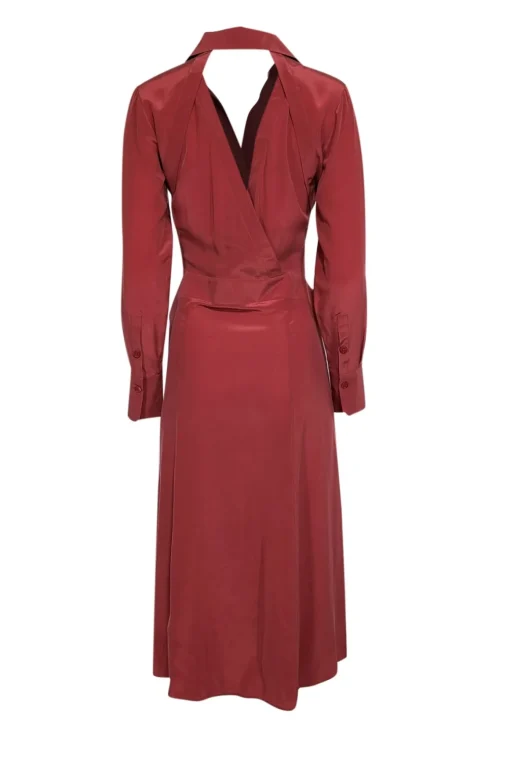 Equipment - Earthy Red Silk Cutout Long Sleeve Midi Dress Sz 4