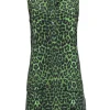 Equipment - Green & Black Leopard Print Silk Sleeveless Button-Up Dress Sz XS