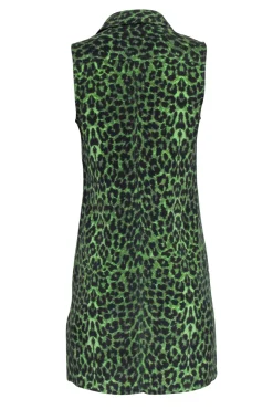 Equipment - Green & Black Leopard Print Silk Sleeveless Button-Up Dress Sz XS