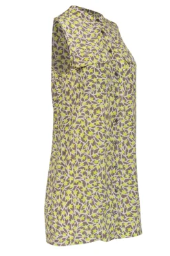 Equipment - Neon Yellow, Grey & White Star Print Button-Up Silk Shift Dress Sz XS