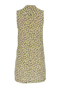 Equipment - Neon Yellow, Grey & White Star Print Button-Up Silk Shift Dress Sz XS
