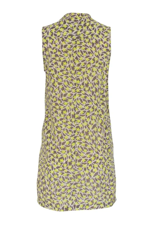 Equipment - Neon Yellow, Grey & White Star Print Button-Up Silk Shift Dress Sz XS