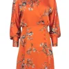 Equipment - Orange w/ Blue Floral Print Satin Wrap Dress Sz S