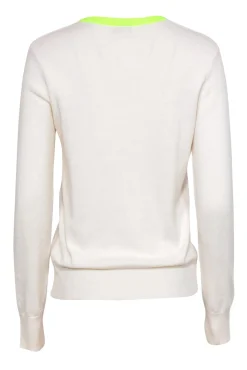 Equipment - White Cable Knit Trimmed Sweater w/ Neon Yellow Neckline Sz S