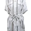 Equipment - White w/ Green Belt Print Silk Blend Zip Front Dress Sz S
