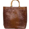 Eric Brand - Brown Croc Embossed Tote w/ Bamboo Handles & Detachable Strap