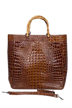 Eric Brand - Brown Croc Embossed Tote w/ Bamboo Handles & Detachable Strap