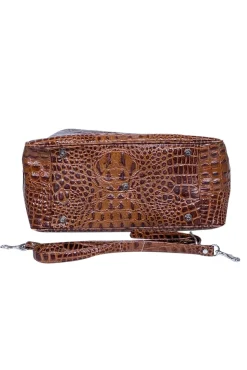 Eric Brand - Brown Croc Embossed Tote w/ Bamboo Handles & Detachable Strap