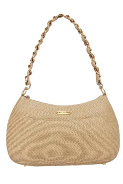 Eric Javits - Beige Woven Shoulder Bag w/ Braided Chain Strap
