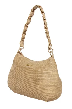 Eric Javits - Beige Woven Shoulder Bag w/ Braided Chain Strap