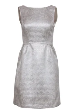Erin Fetherston - Silver Textured A-Line Dress w/ Back Bows Sz 2