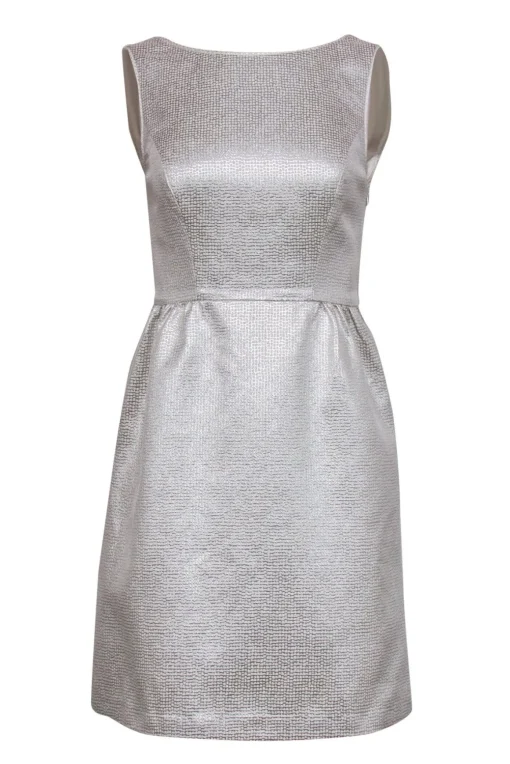 Erin Fetherston - Silver Textured A-Line Dress w/ Back Bows Sz 2
