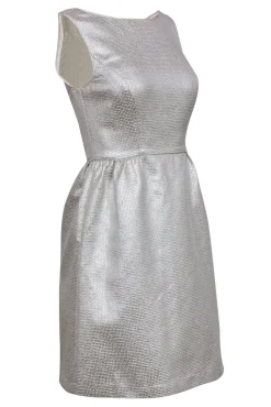 Erin Fetherston - Silver Textured A-Line Dress w/ Back Bows Sz 2