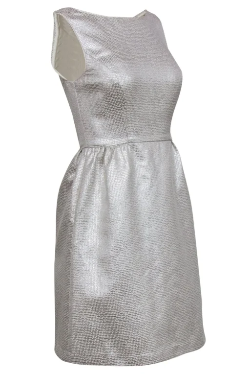 Erin Fetherston - Silver Textured A-Line Dress w/ Back Bows Sz 2