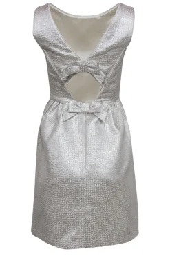 Erin Fetherston - Silver Textured A-Line Dress w/ Back Bows Sz 2