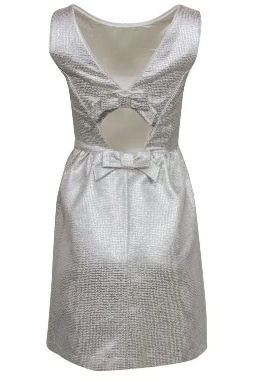 Erin Fetherston - Silver Textured A-Line Dress w/ Back Bows Sz 2