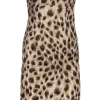 Escada - Beige & Brown Sparkly Leopard Print Strapless Sheath Dress Sz 6