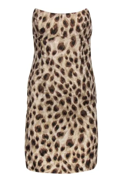 Escada - Beige & Brown Sparkly Leopard Print Strapless Sheath Dress Sz 6