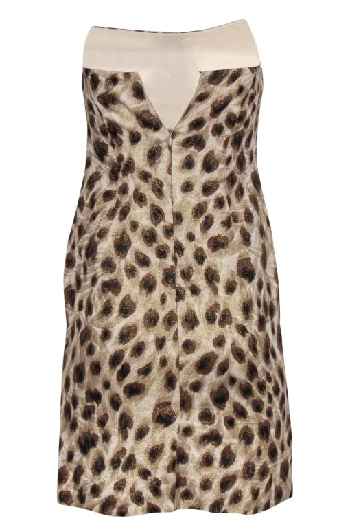 Escada - Beige & Brown Sparkly Leopard Print Strapless Sheath Dress Sz 6