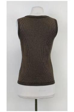Escada - Black & Tan Striped Knit Tank Sz 2