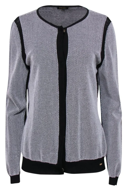 Escada - Black & White Mesh Textured Cardigan Sz L