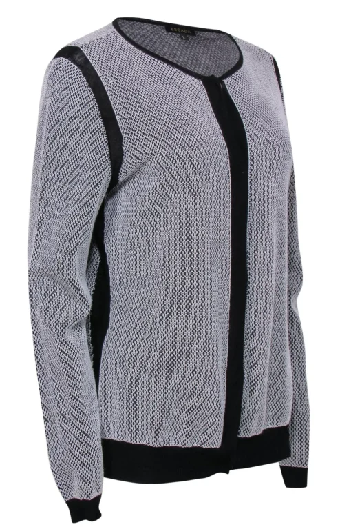Escada - Black & White Mesh Textured Cardigan Sz L